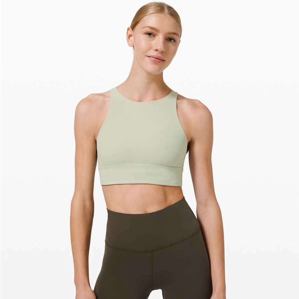Lululemon Energy Bra High Neck Long Line Rib in Green Fern